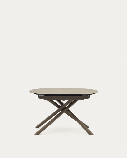 Yodalia extendable table, porcelain and steel legs with a brown finish, 130 (190) x 100 cm