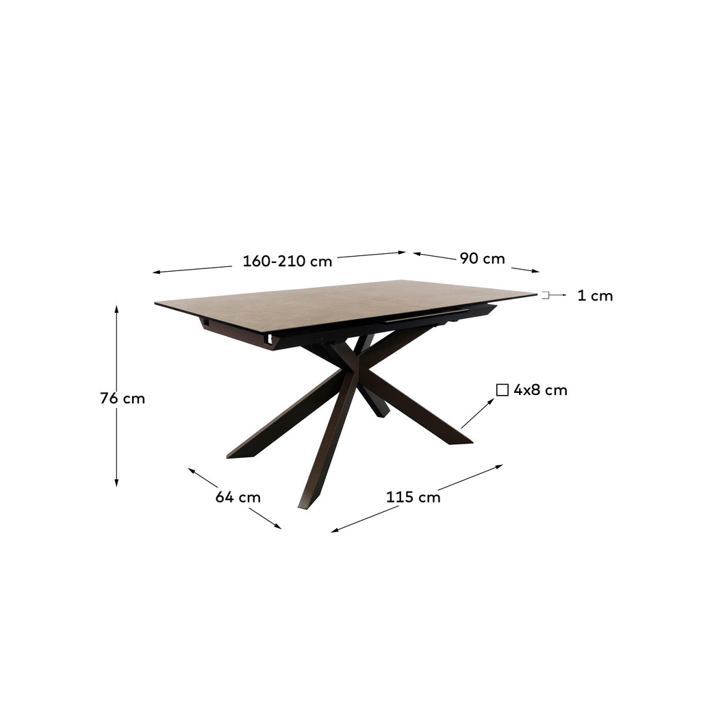 Atminda extendable table, porcelain and steel legs with a grey finish, 160 (210) x 90 cm