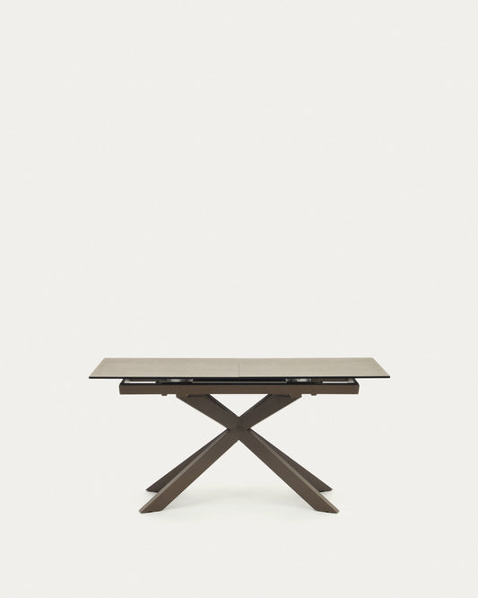 Atminda extendable table, porcelain and steel legs with a brown finish, 160 (210) x 90 cm