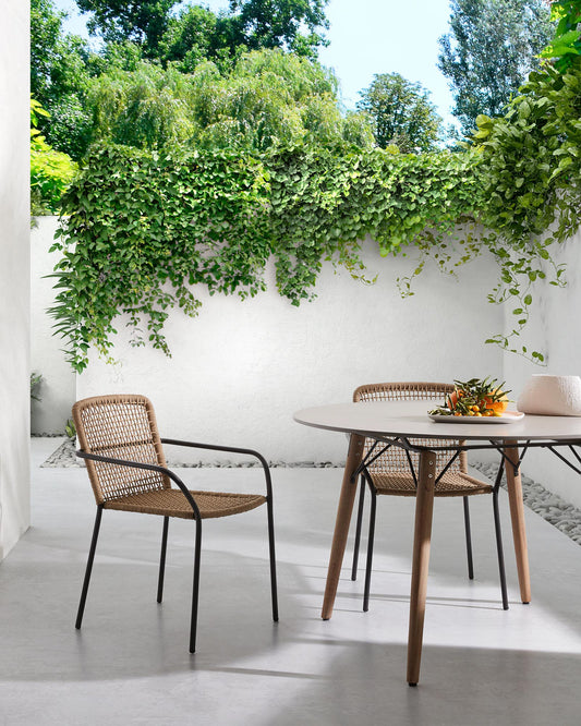 Ellen stackable chair in beige cord with galvanised steel