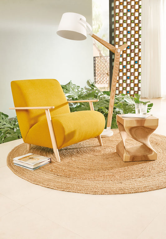 Meghan armchair in mustard with solid ash legs with natural finish