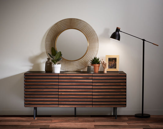 Kesia 2 door sideboard in walnut veneer with black lacquer & black steel, 162 x 74 cm