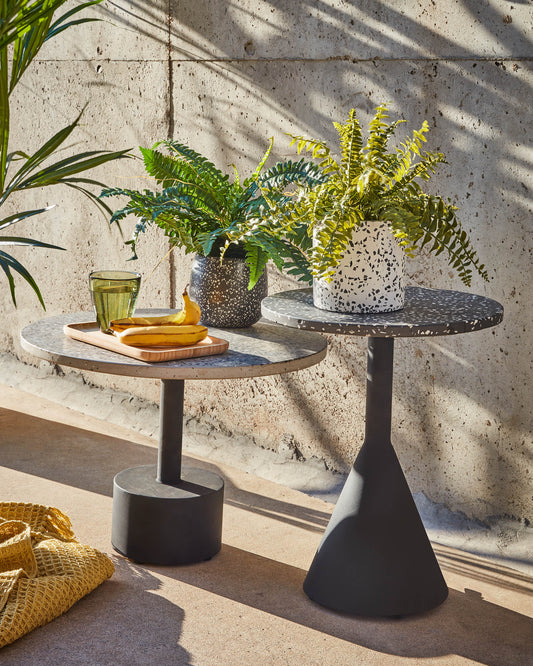 Delano black terrazzo side table with steel legs in a black finish, Ø 40 cm