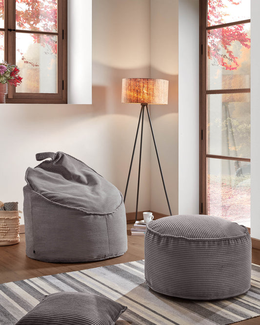 Wilma pouffe in grey wide seam corduroy, Ø 80 cm