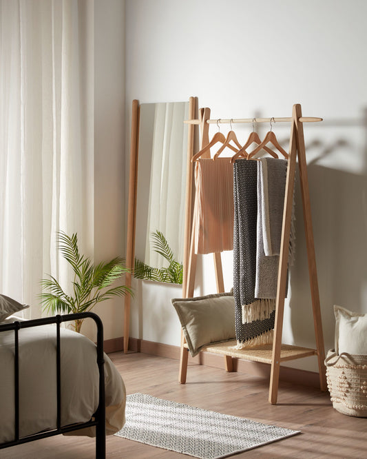 Natane birch wood and rattan clothing rail, 95 x 152 cm