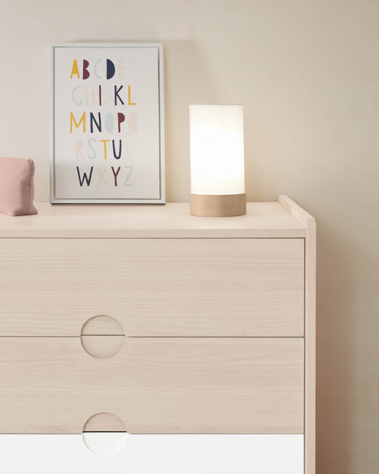 Slat table lamp in cotton and beech wood