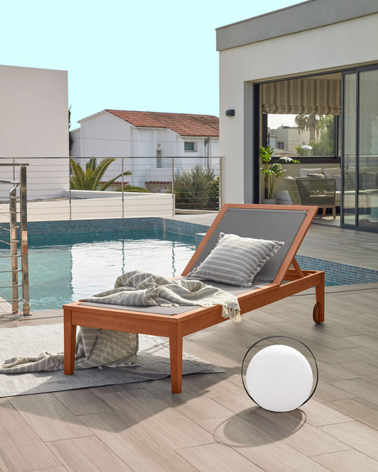 Caterin solid eucalyptus wood outdoor sun lounger in grey, FSC 100%