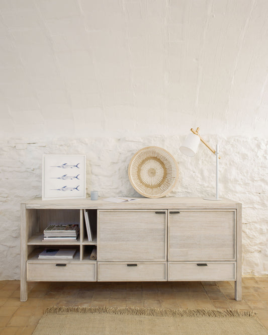 Alen solid acacia wood sideboard with 2 doors & 3 drawers, 185 x 80 cm