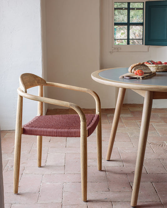 Nina stackable chair in solid acacia wood and terracotta rope seat FSC 100%