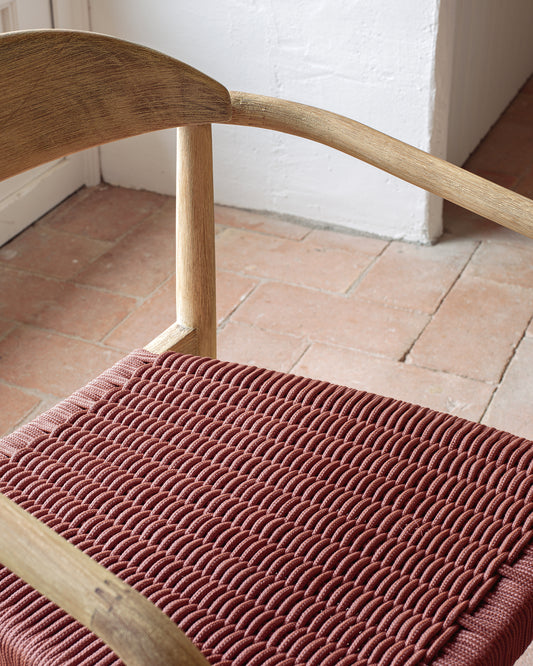 Nina stackable chair in solid acacia wood and terracotta rope seat FSC 100%
