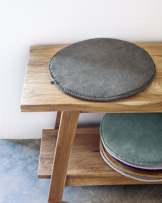 Sora round corduroy chair cushion in grey, 33 cm