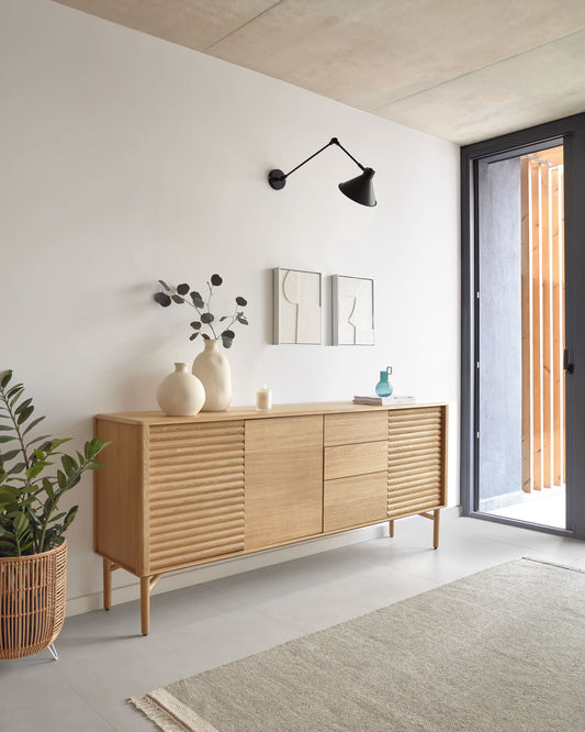 Lenon oak wood and veneer sideboard with 3 doors & 3 drawers, 200 x 86 cm FSC MIX Credit