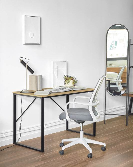 Melva office chair in grey and legs made of steel in white