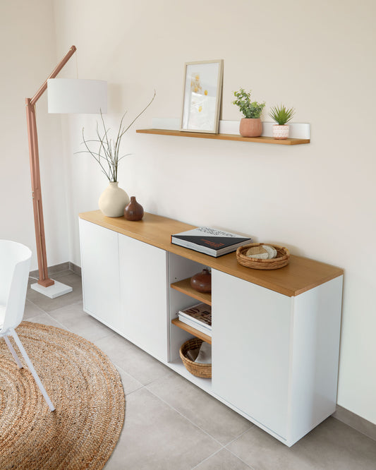 Abilen shelf in oak veneer and white lacquer 120 x 15 cm FSC 100%