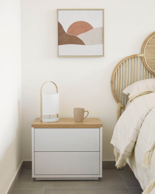 Zayma table lamp in beech wood and white cotton