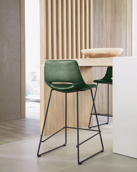 Green synthetic leather Zahara barstool height 76 cm