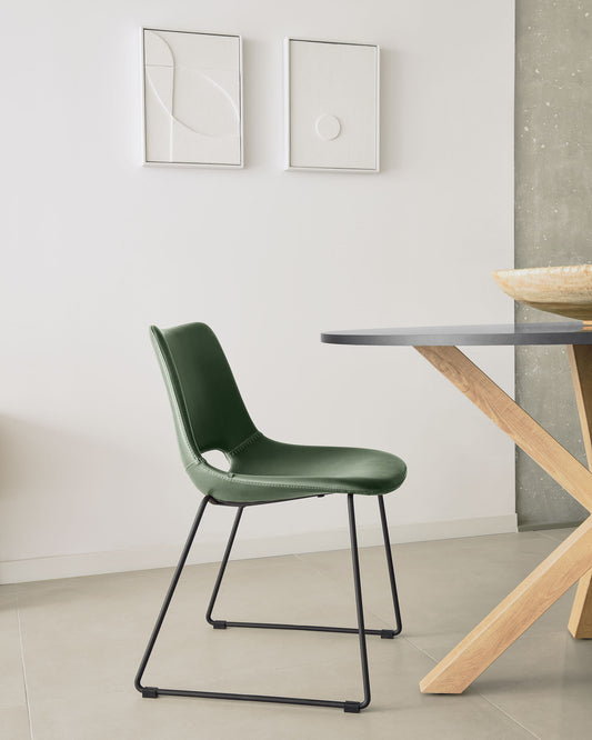 Zahara green chair with steel legs with black finish