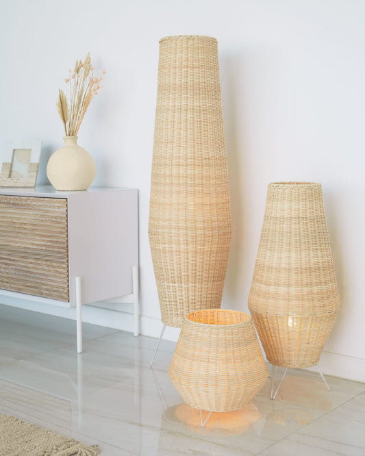 Large Kamaria floor lamp in rattan with natural finish