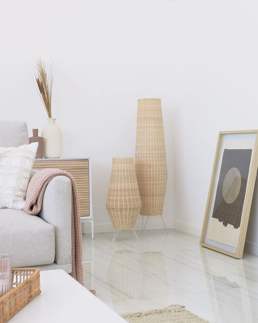 Large Kamaria floor lamp in rattan with natural finish