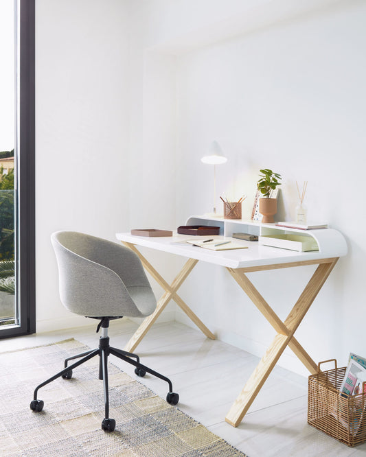 Yvette light grey office chair with steel legs in a black finish