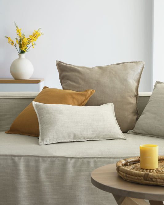 Blok cushion cover in beige linen, 60 x 60 cm