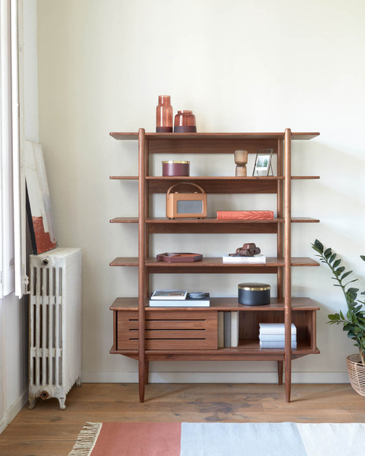 Carolin in veneered walnut shelf unit 130 x 169 cm