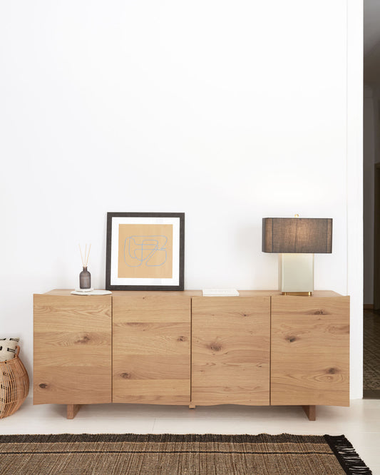 Rasha 4 door sideboard in oak veneer with natural finish, 180 x 71 cm