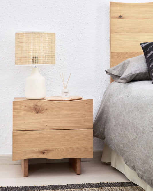 Rasha bedside table with oak veneer with natural finish 49 x 45 cm