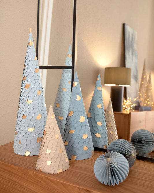 Venetia set of 3 conical trees in blue 20 cm 30 cm 45 cm