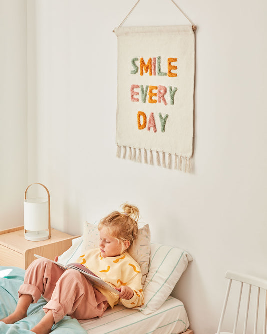 Adelina smile every day wall tapestry, white and multicolour 52 x 60 cm