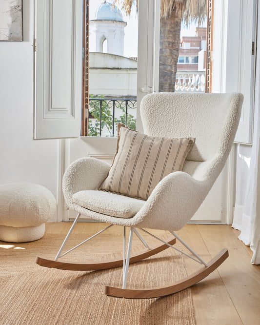 Vania rocking chair in white bouclé