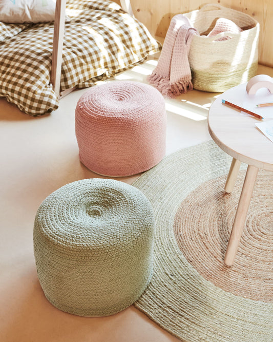 Daiana round cotton pouffe in pink Ø 40 cm