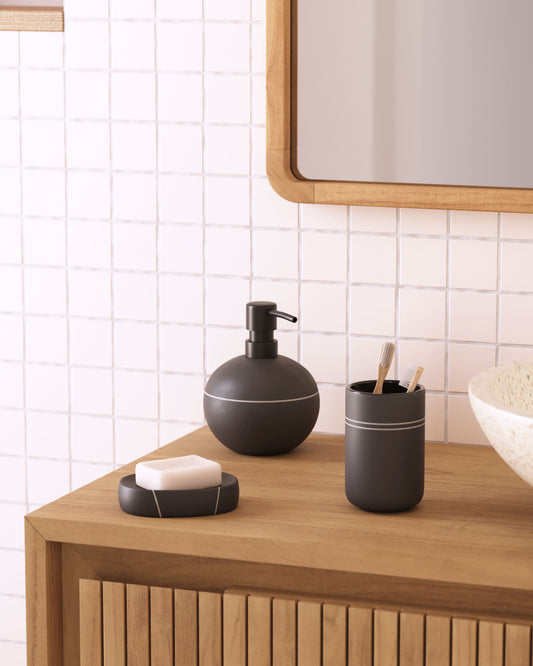 Cerisa black ceramic soap dish with white detail