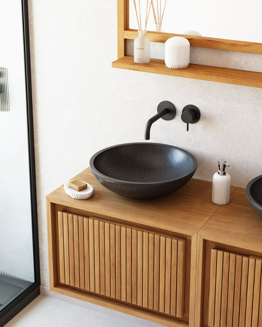 Delina countertop washbasin in black terrazzo Ø 40 cm