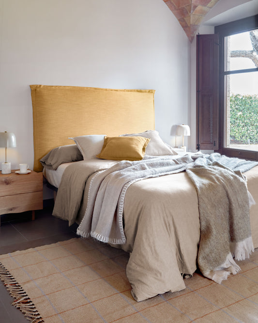 Tanit headboard with mustard linen removable cover, for 180 cm beds