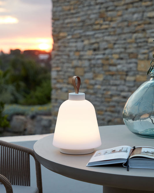 Udiya outdoor table lamp in polythene and metal white with white finish