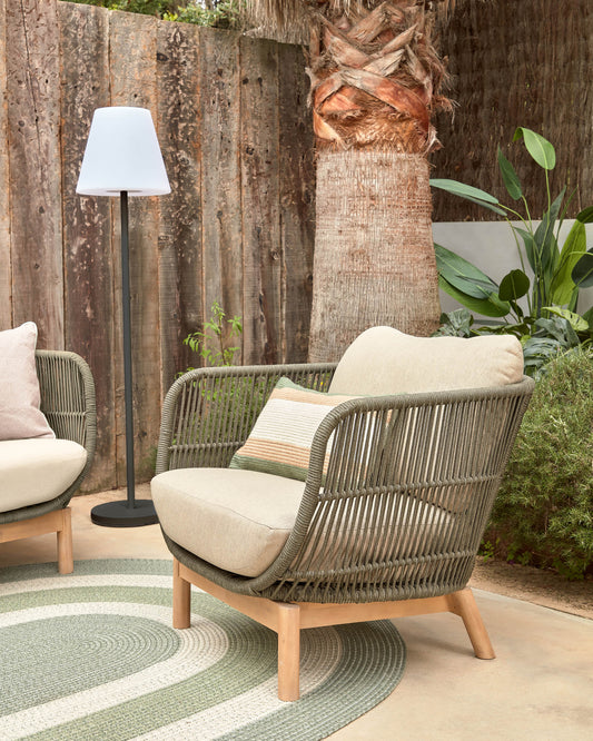 Catalina armchair made with green rope and FSC solid acacia wood