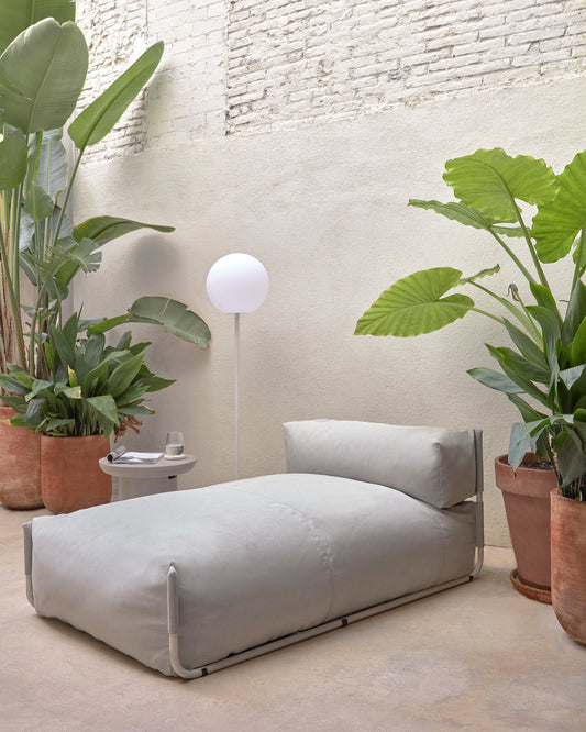 Square chaise longue pouffe with backrest in light grey with white aluminium, 165 x 101 cm