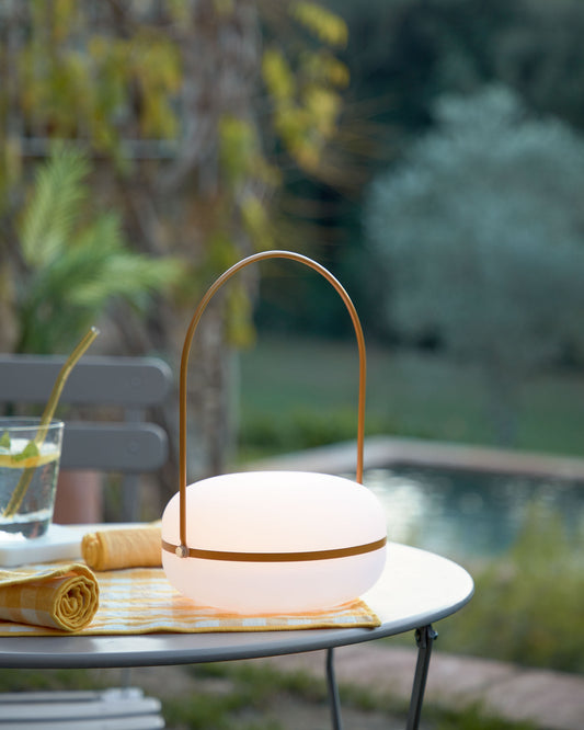 Tea table lamp in polythene and metal with mustard finish