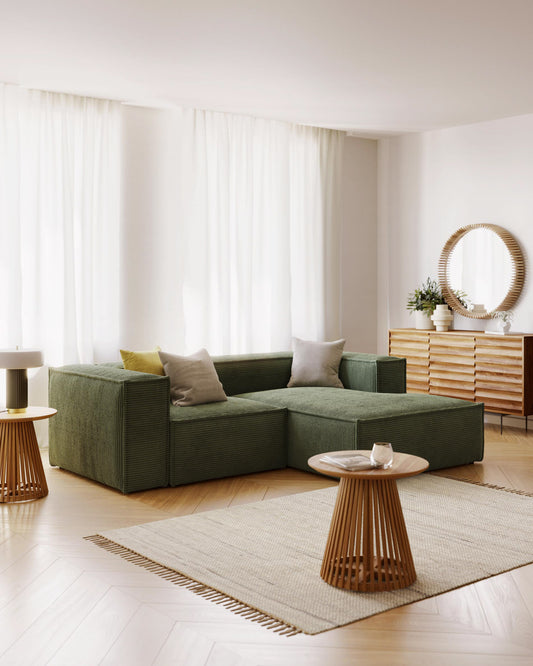Blok 2-seater right chaise longue sofa in green thick corduroy 240cm FSC Mix Credit