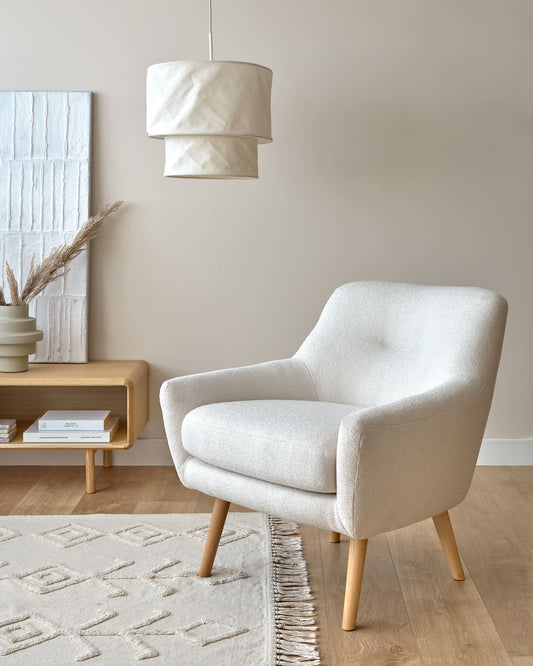 Candela armchair in white micro bouclé