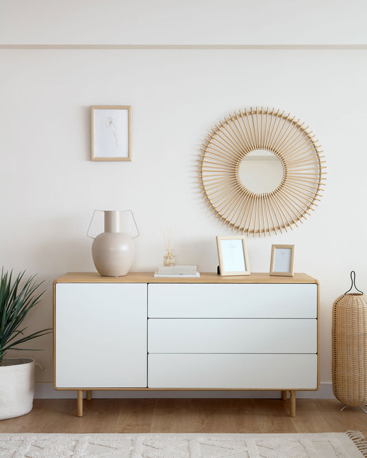 Anielle solid ash & ash veneer sideboard with 1 door and 3 drawers, 150 x 78 cm