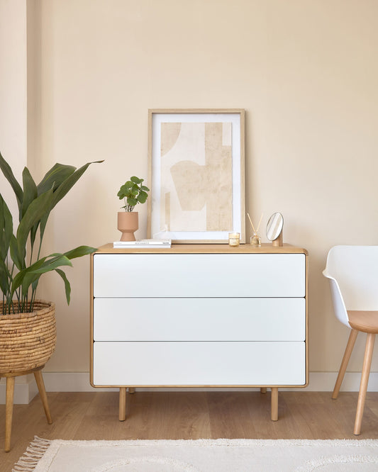 Anielle solid and ash veneer chest of three drawers 99 x 78.5 cm