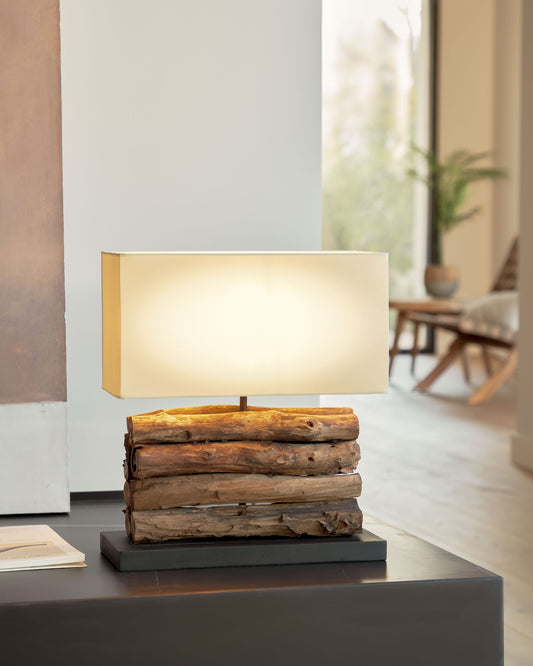 Sahai table lamp made of solid rubberwood