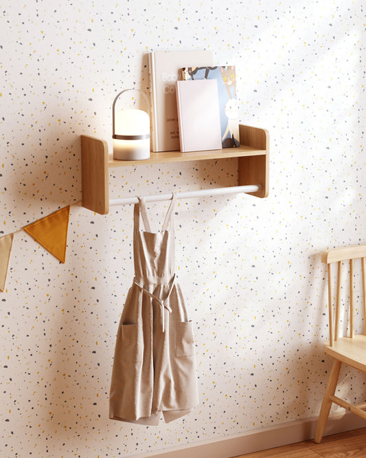 Florentina shelf with hangers in solid natural pine and white MDF 52.5 cm