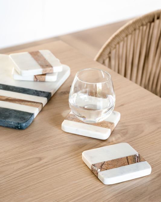 Saskia set of 4 coasters in brown and white marble
