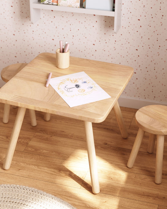 Square Dilcia kids table in solid rubber wood 55 x 55 cm