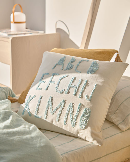 Keila 100% cotton blue alphabet cushion cover white 45 x 45 cm