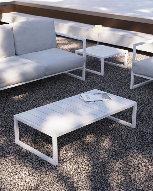 Comova 100% outdoor coffee table made from white aluminium, 60 x 114 cm