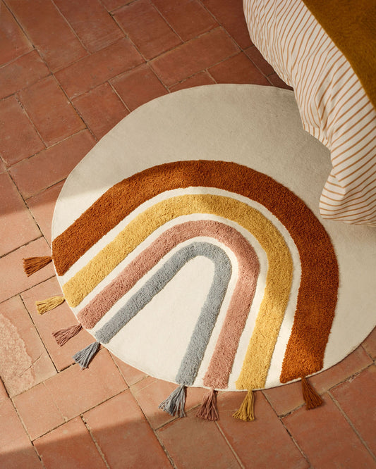 Tadea round rug, 100% cotton with a multicolour rainbow, 100 cm